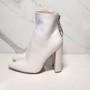 PUBLIC DESIRE faux leather pointy toe white heeled booties Size 4 -- NWOT